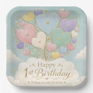 1e verjaardag Pastel Hart Ballonnen Boeket Papieren Bordje