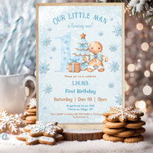 1e verjaardag peperkoek man jongen blauwe kerst