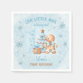 1e verjaardag peperkoek man jongen blauwe kerst servet (Voorkant)