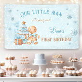 1e verjaardag peperkoek man jongen blauwe kerst spandoek