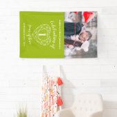 1e verjaardag Peridot hart gepersonaliseerde foto Spandoek (Insitu)