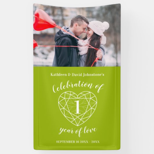 1e verjaardag Peridot hart gepersonaliseerde foto Spandoek (Verticaal)