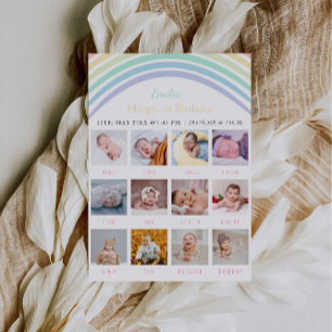 1e verjaardag Photo Board Pastel Rainbow Kaart
