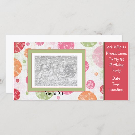 1e verjaardag PhotoCard-uitnodiging (Voorkant / Achterkant)