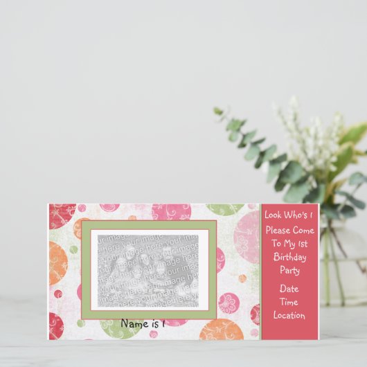 1e verjaardag PhotoCard-uitnodiging (Staand voorkant)