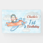 1e verjaardag Pinguïn Vliegtuig Blauwe Banner (Horizontaal)