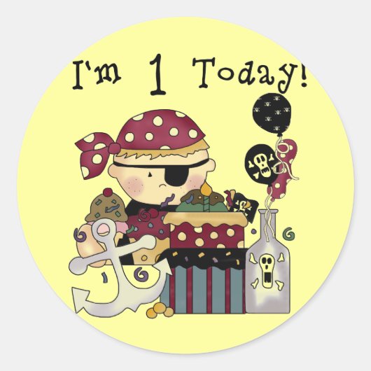 1e verjaardag Pirate T-shirts en geschenken Ronde Sticker (Voorkant)