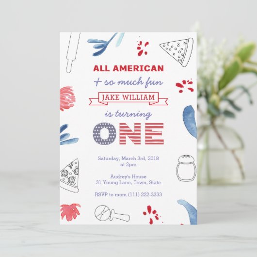 1e verjaardag Pizza Party for Boy or Girl Kaart (Staand voorkant)