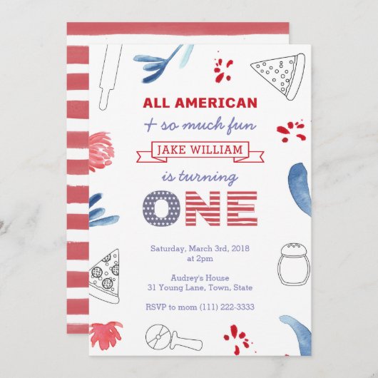 1e verjaardag Pizza Party for Boy or Girl Kaart (Voorkant / Achterkant)