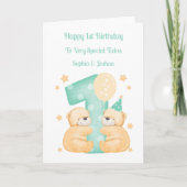 1e Verjaardag Polka Dot Teddies Twin Verjaardag Ka Kaart (Voorkant)