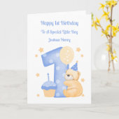 1e Verjaardag Polka Dot Teddy Verjaardag Jongen Ka Kaart (Gele Bloem)