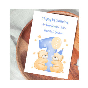 1e verjaardag polka stip teddyberen tweeling jonge kaart