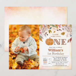 1e verjaardag Pompoen Landelijke Bladeren Uitnodig Kaart