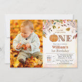 1e verjaardag pompoen rustieke bladeren uitnodigin kaart (Voorkant)