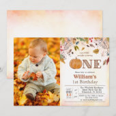 1e verjaardag Pompoen Rustieke Bladeren Uitnodigin Kaart (Voorkant / Achterkant)