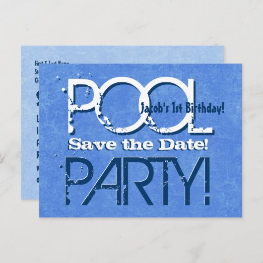 1e verjaardag Pool Party Save the Date V001 Aankondigingskaart (Voorkant / Achterkant)