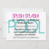 1e verjaardag poolpartij roze en Paarse bubbels Kaart (Achterkant)