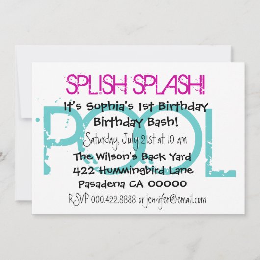 1e verjaardag poolpartij roze en Paarse bubbels Kaart (Achterkant)