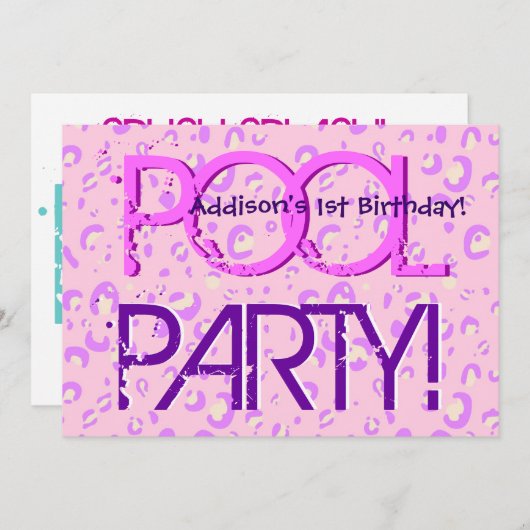 1e verjaardag poolpartij roze en Paarse bubbels Kaart (Voorkant / Achterkant)