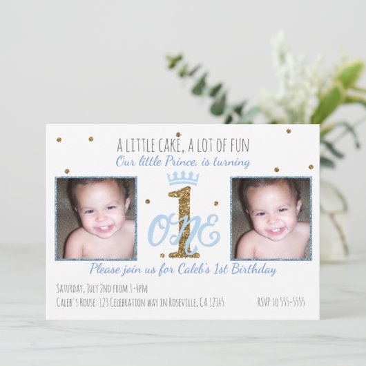 1e verjaardag prins jongens partij foto uitnodigin kaart (Staand voorkant)