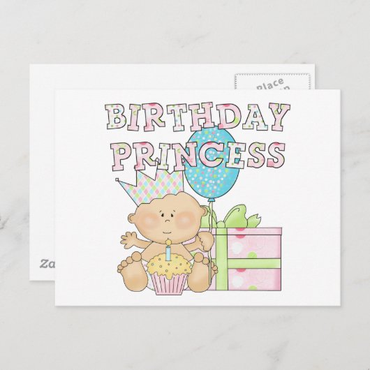 1e verjaardag prinses met kroon t-shirts briefkaart (Voorkant / Achterkant)