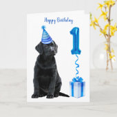 1e Verjaardag Puppy Theme- Schattige Dog Blue Boy  Kaart (Gele Bloem)