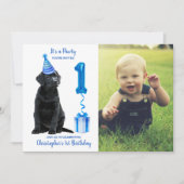 1e Verjaardag Puppy Theme- Schattige Dog Blue Boy  Kaart (Voorkant)