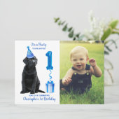 1e Verjaardag Puppy Theme- Schattige Dog Blue Boy  Kaart (Staand voorkant)