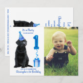 1e Verjaardag Puppy Theme- Schattige Dog Blue Boy  Kaart (Voorkant / Achterkant)