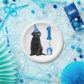 1e Verjaardag Puppy Theme- Schattige Dog Blue Boy Papieren Bordje (Feest)