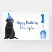 1e Verjaardag Puppy Theme- Schattige Dog Blue Boy  Spandoek (Horizontaal)