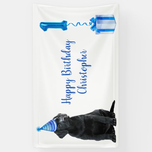 1e Verjaardag Puppy Theme- Schattige Dog Blue Boy  Spandoek (Verticaal)