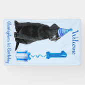 1e Verjaardag Puppy Theme- Schattige Dog Blue Boy  Spandoek (Horizontaal)