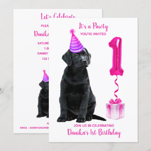 1e Verjaardag Puppy Theme- Schattige Dog Pink Meis Kaart