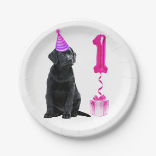 1e Verjaardag Puppy Theme- Schattige Dog Pink Meis Papieren Bordje