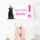 1e Verjaardag Puppy Theme- Schattige Dog Pink Meis Spandoek (Insitu)