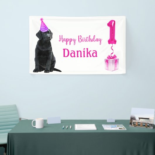 1e Verjaardag Puppy Theme- Schattige Dog Pink Meis Spandoek (Beurs)