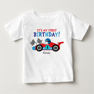 1e verjaardag raceauto rood en blauw