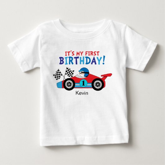 1e verjaardag raceauto rood en blauw (Voorkant)