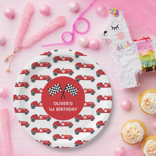 1e Verjaardag  Racing Car Party Papieren Bordje (Feest)