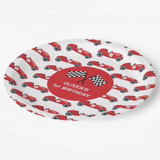 1e Verjaardag  Racing Car Party Papieren Bordje (Gekanteld)