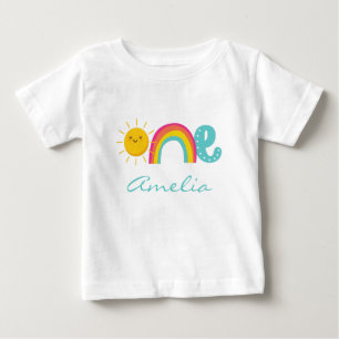 1e verjaardag Rainbow Sun White gepersonaliseerd