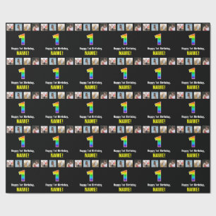 1e verjaardag: Regenboog "1"; Aangepaste foto's &  Cadeaupapier