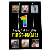 1e verjaardag: Regenboog "1", aangepaste foto's &  Medium Cadeauzakje (Achterkant)