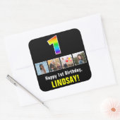 1e verjaardag: Regenboog "1"; Aangepaste foto's &  Vierkante Sticker (Envelop)