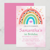 1e verjaardag regenboogkunst Meisjesuitnodiging Kaart (Voorkant / Achterkant)