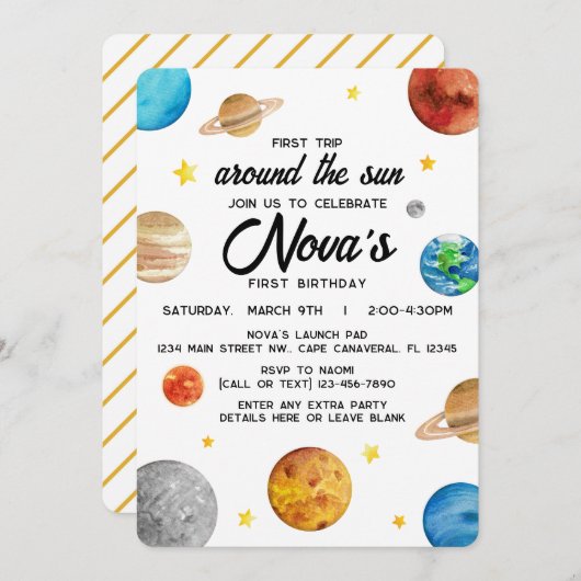1e verjaardag - reis rond de zon buitenruimte kaart (Voorkant / Achterkant)