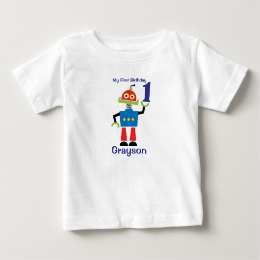 1e verjaardag Robot T-shirt (Voorkant)