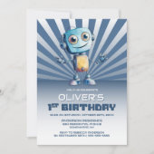 1e verjaardag robot thema feestuitnodiging kaart (Voorkant)