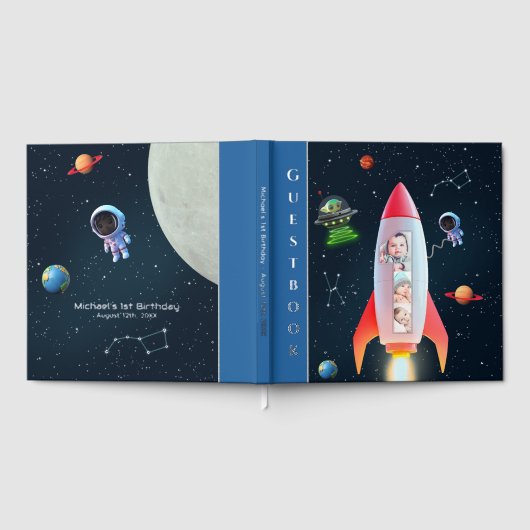 1e verjaardag Rocket Space | Enorme één foto colla Gastenboek (Volledig)